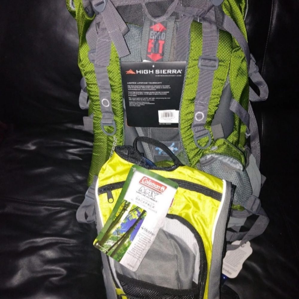 High Sierra Titan 55 hiking bag & Coleman Max hydration backpack